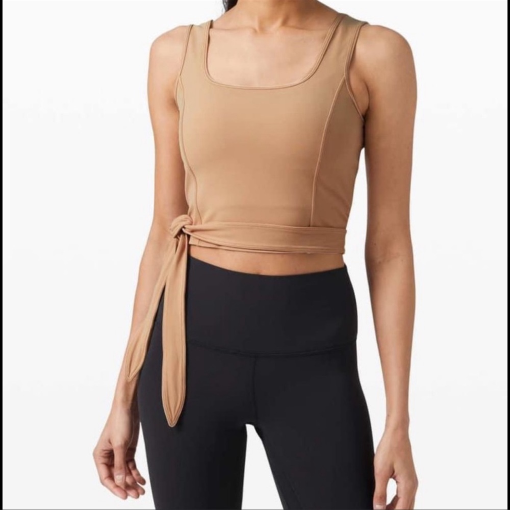 Lululemon Get Centered Crop Tank Tie Waist in Beech Wood Beige Tan Nude Size 8